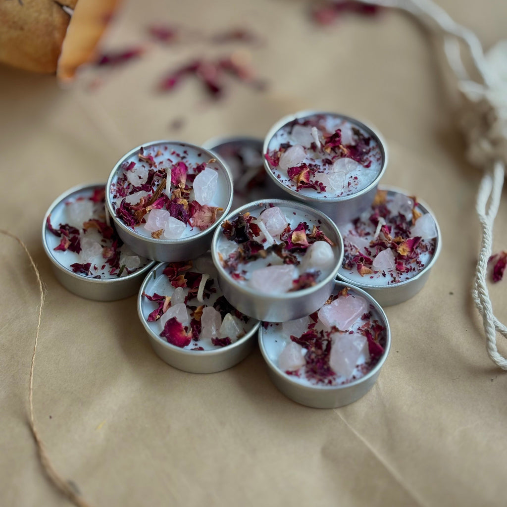 Rose Quartz & Rose Petal Soy Tealight Candle