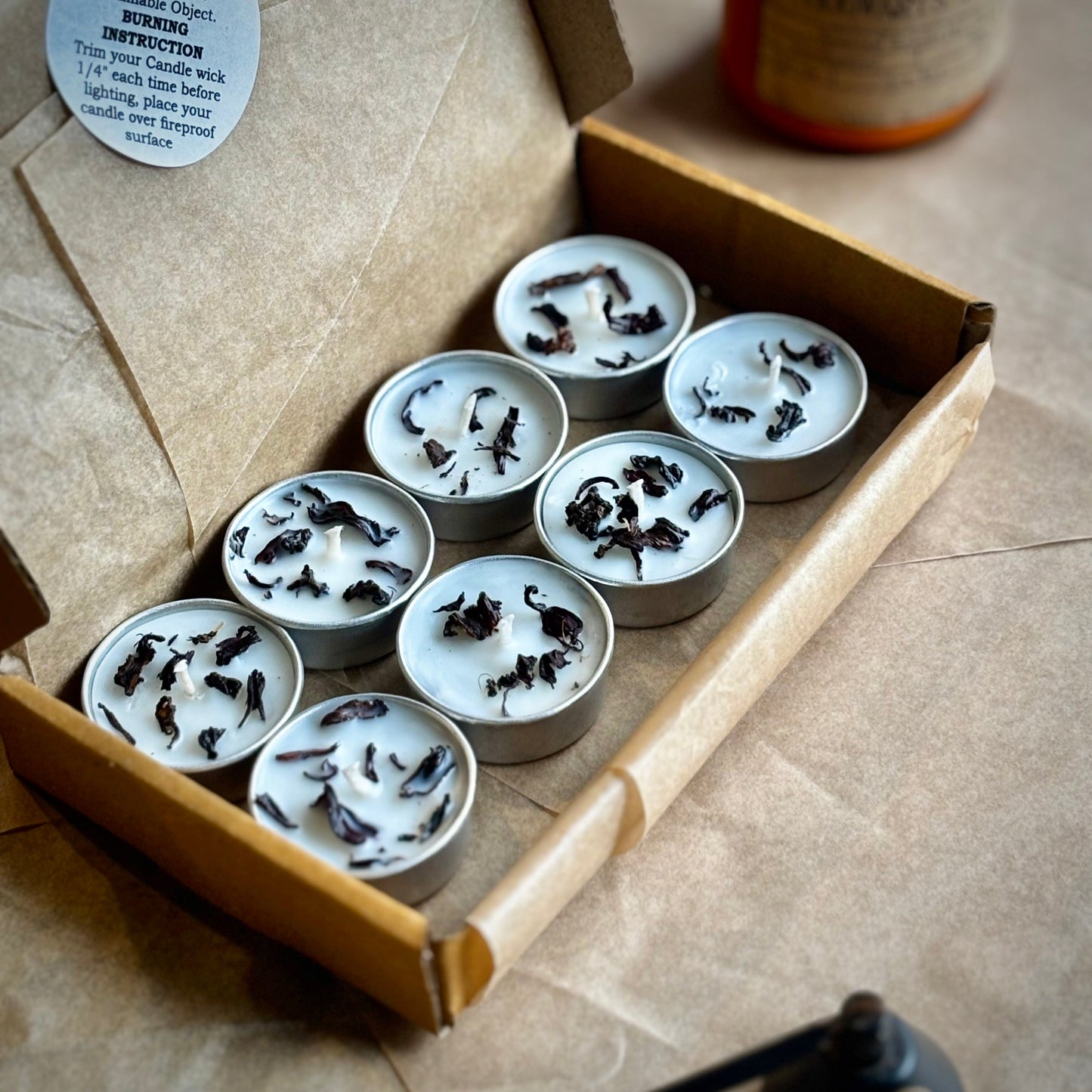 Hibiscus Infused Soy Wax Tealight Candles – Unscented