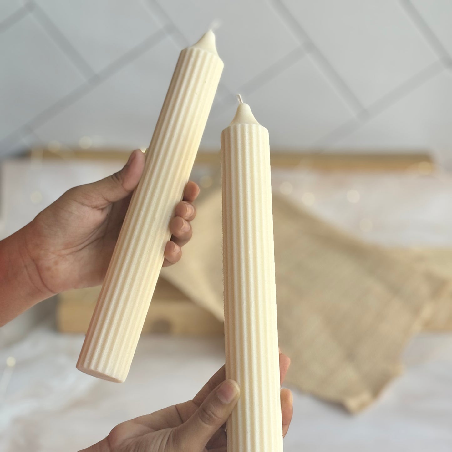 White Long Textured Taper Candle | Pack of 2 | 10 Inches