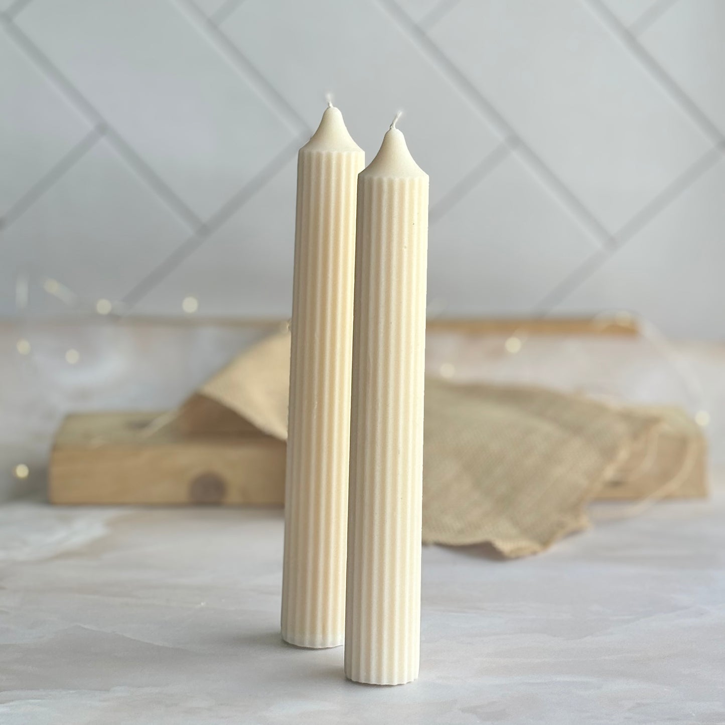 White Long Textured Taper Candle | Pack of 2 | 10 Inches