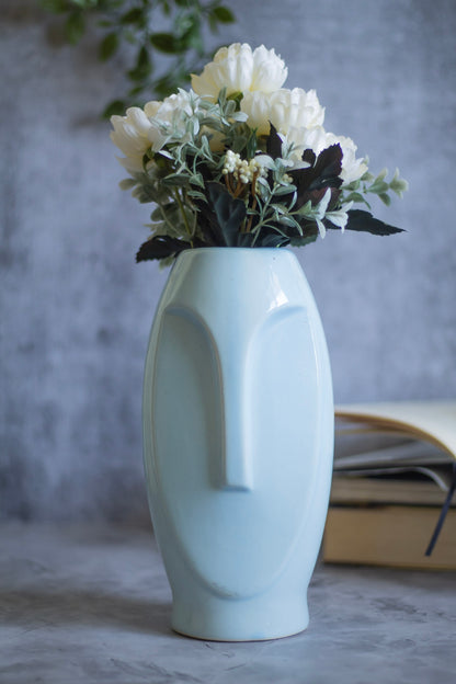 Pastel Blue Abstract Face Vase