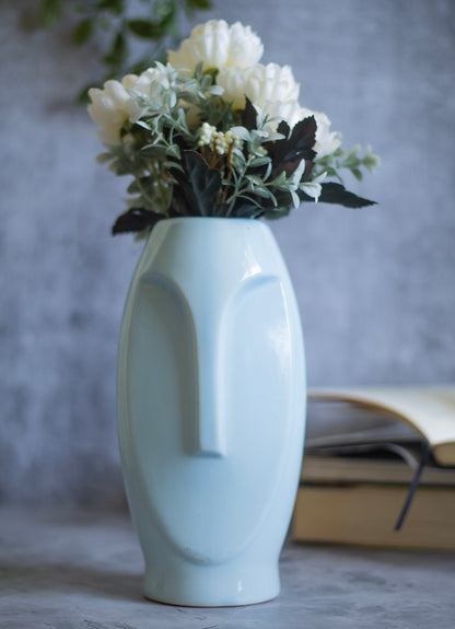 Pastel Blue Abstract Face Vase