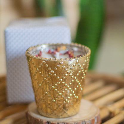 Gold foiled Rose petals topped Soy candle
