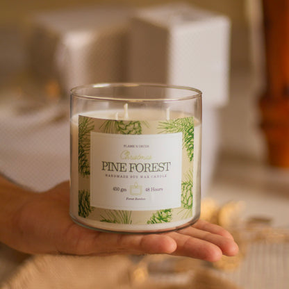 Pine Forest 3 wick Soy Candle with Golden Lid