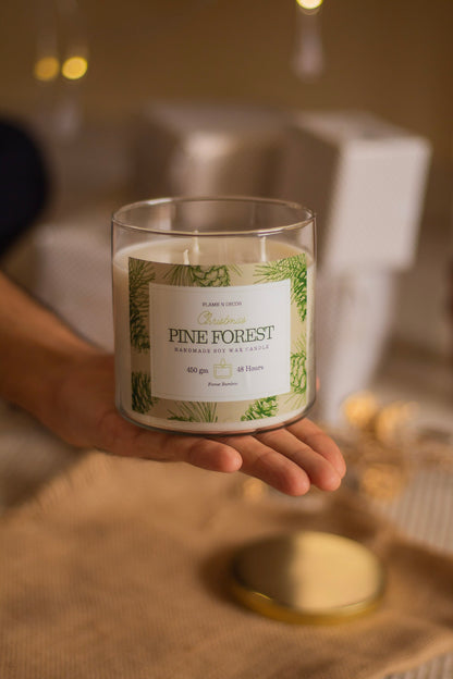 Pine Forest 3 wick Soy Candle with Golden Lid