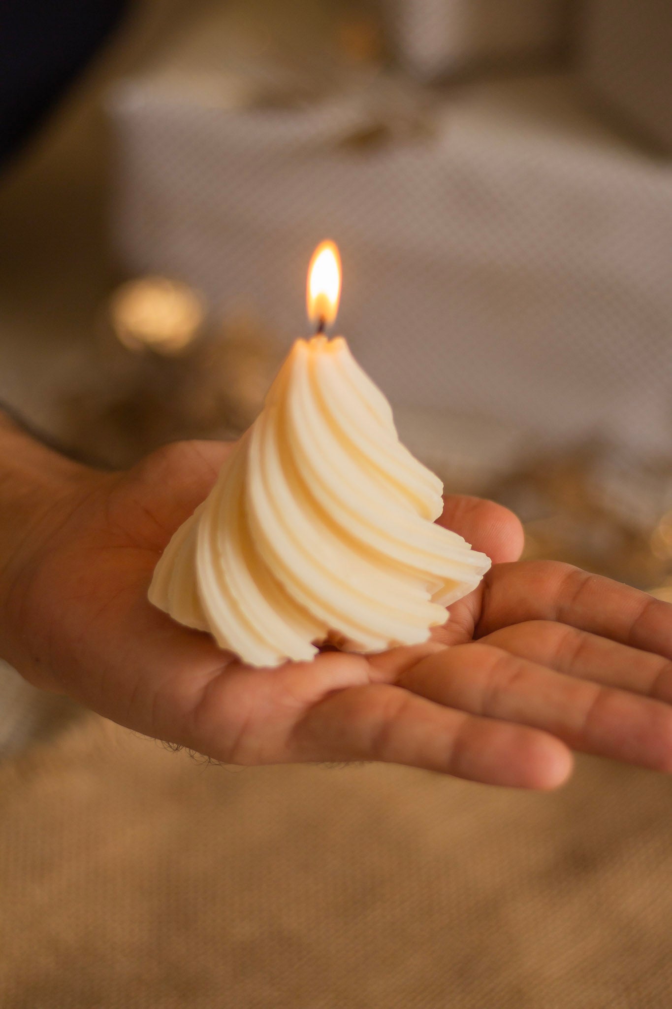 White Swirl Tree Decorative Candle