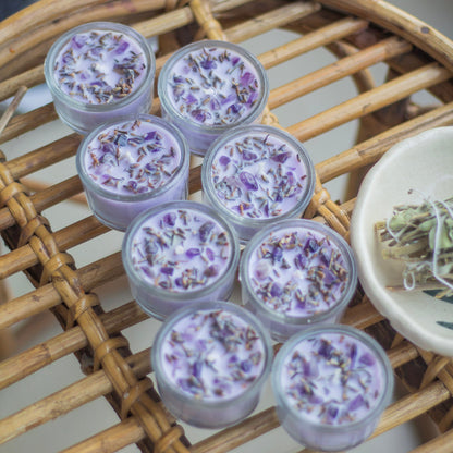 Lavender Buds + Amethyst + Lavender colour Scented Tealight Candle - Set of 8