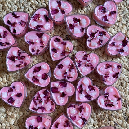 Rose Petals + Rose Quartz Heart Tealight Candles | Set of 8