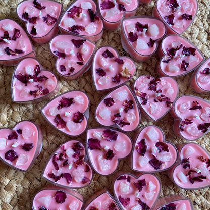 Rose Petals + Rose Quartz Heart Tealight Candles | Set of 8