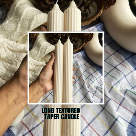 Long Textured Taper Candle Set of 2 | White - 10 Inches