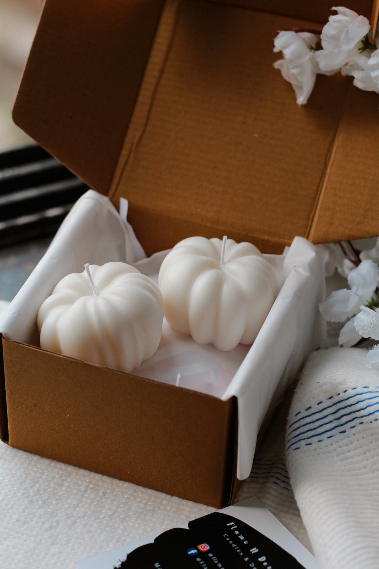 White Pumpkin shape Decorative Candle | Set of 2