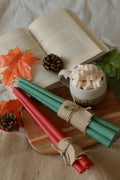 Green & Red Taper Candles | Set of 10 | Soy Candle