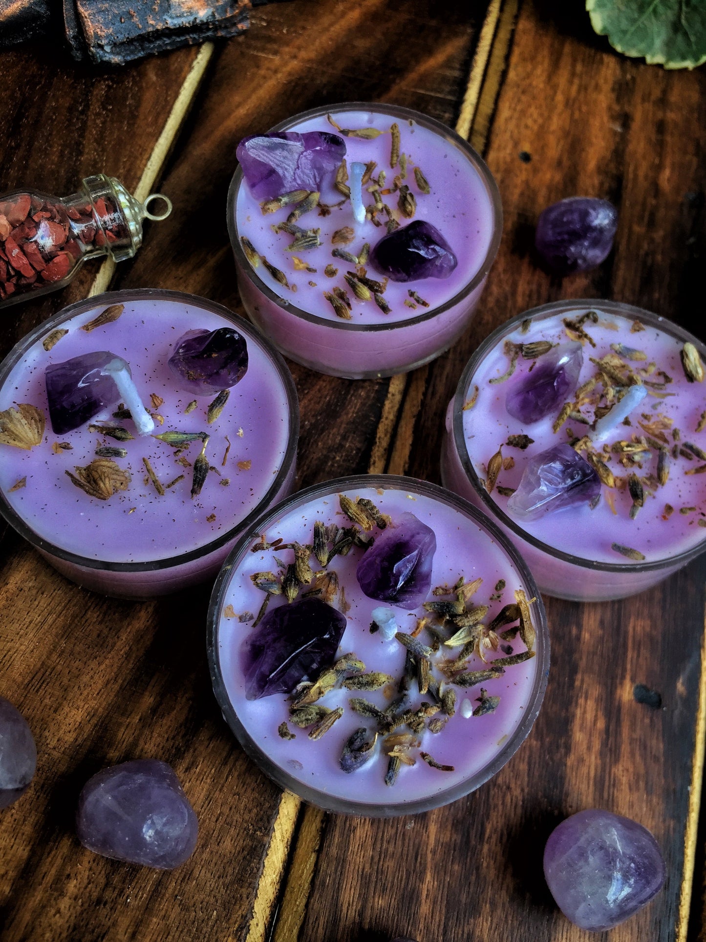 Lavender Scented Tea Light Candles - Lavender & Amethyst - Set of 8