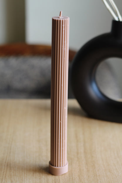 Long Textured Taper Candle Set of 2 | Brown - 12 Inches