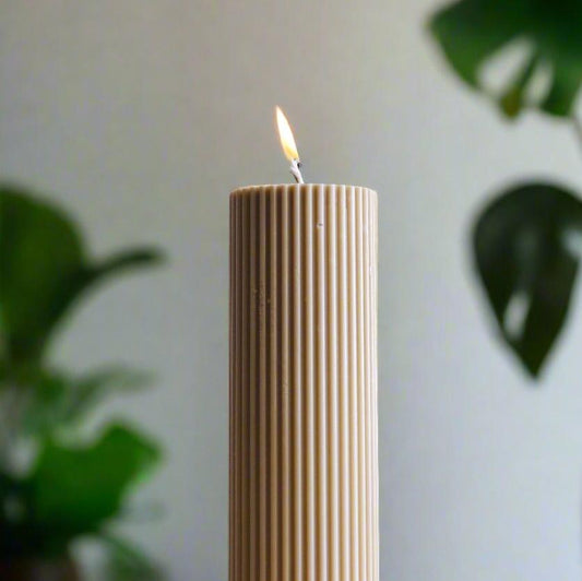 Textured Beige Pillar Soy Candle | Pack of 2