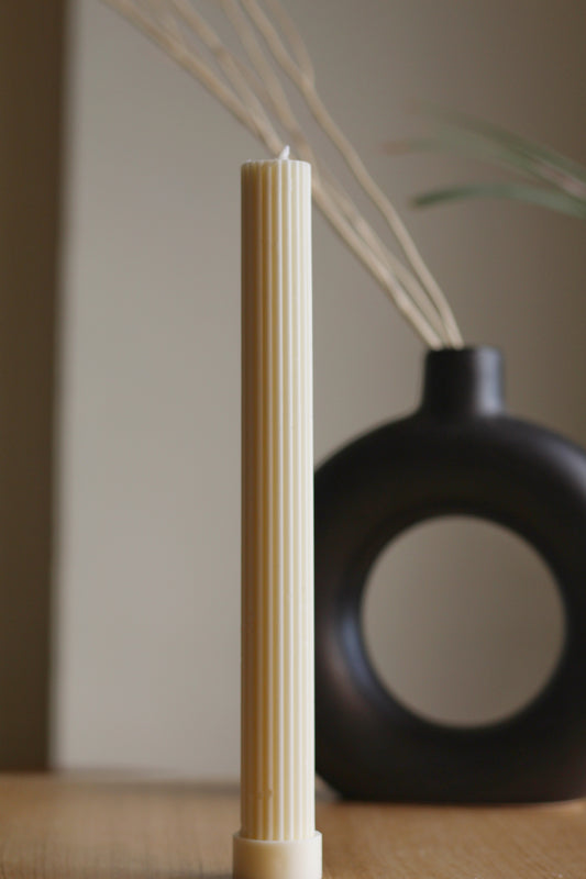 Long Textured Taper Candle Set of 2 | White - 12 Inches