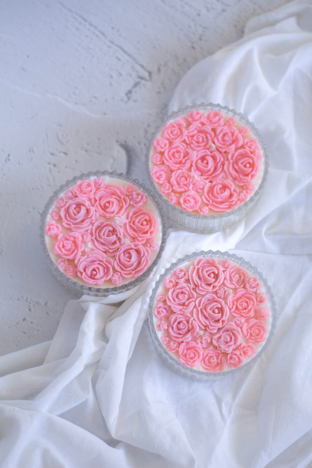 Pink Rose bouquet Soy Scented Candle with Lid set of 3 | candy jar