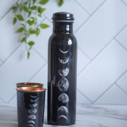 Moonphase Black Copper Bottle with 2 Copper Glass