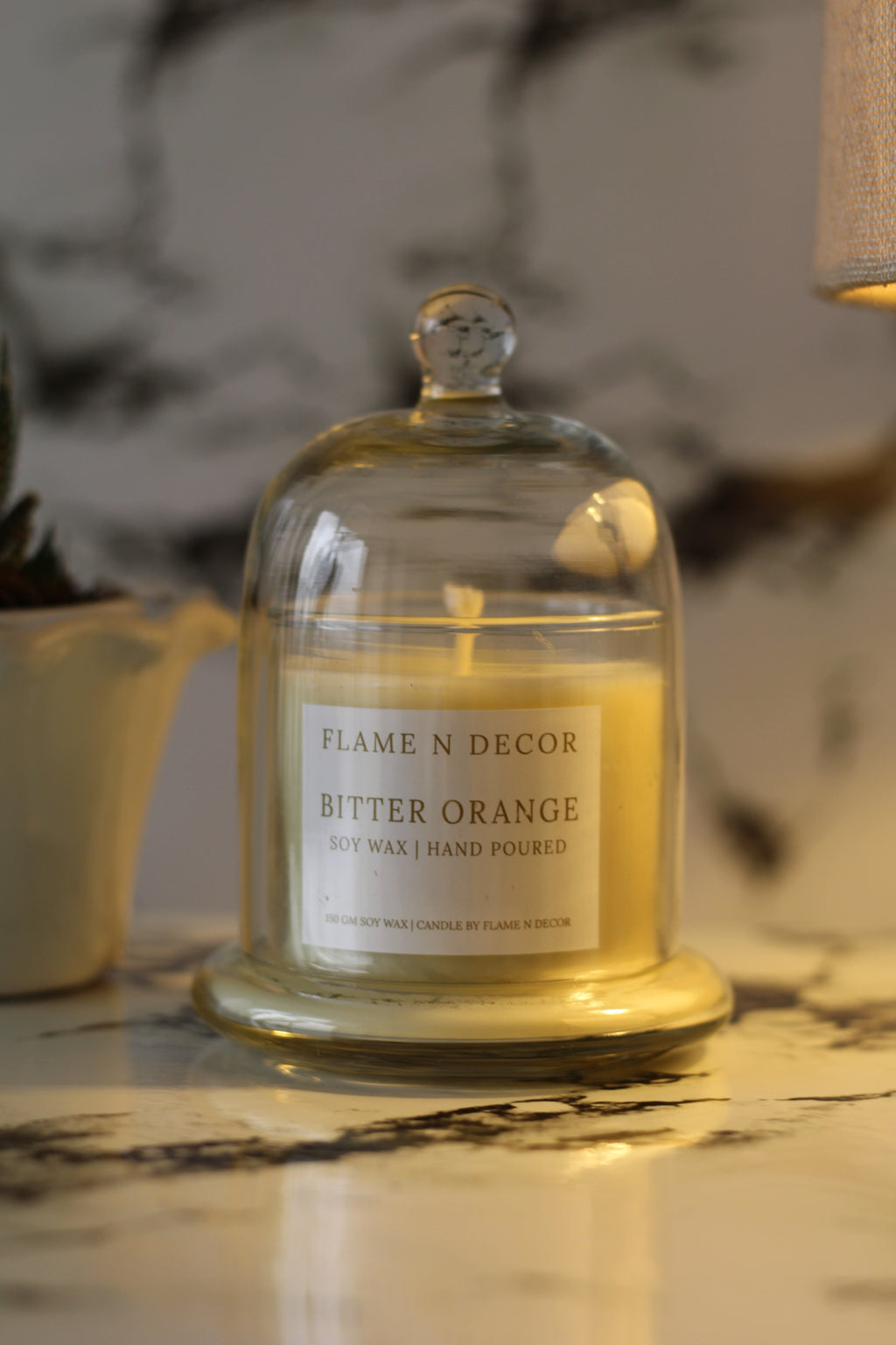 Bell Jar Candle With Glass Dome | Bitter Orange Soy Candle