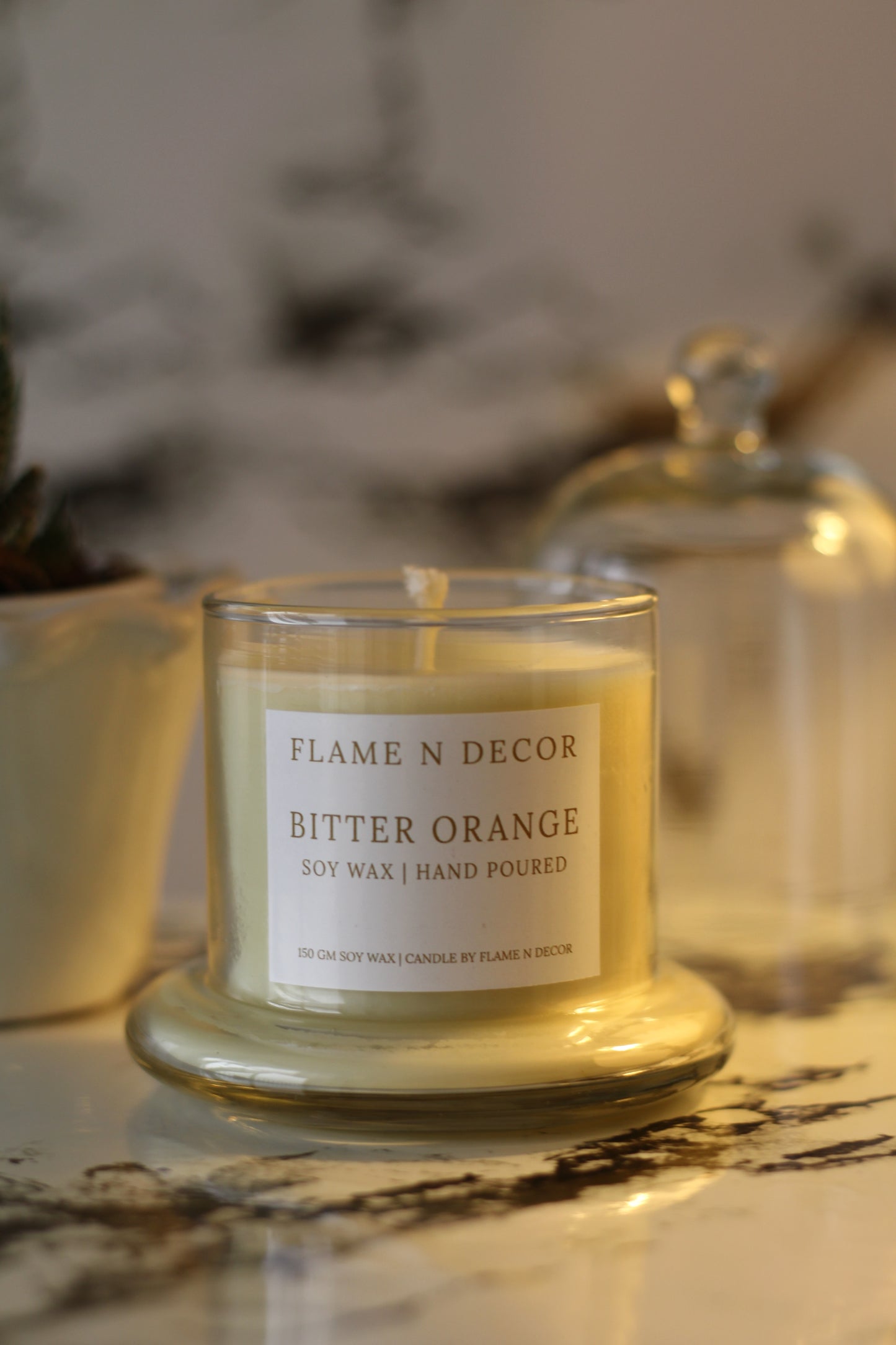 Bell Jar Candle With Glass Dome | Bitter Orange Soy Candle