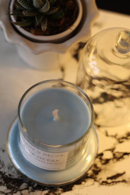 Bell Jar Candle with Glass Dome | Blue Ocean