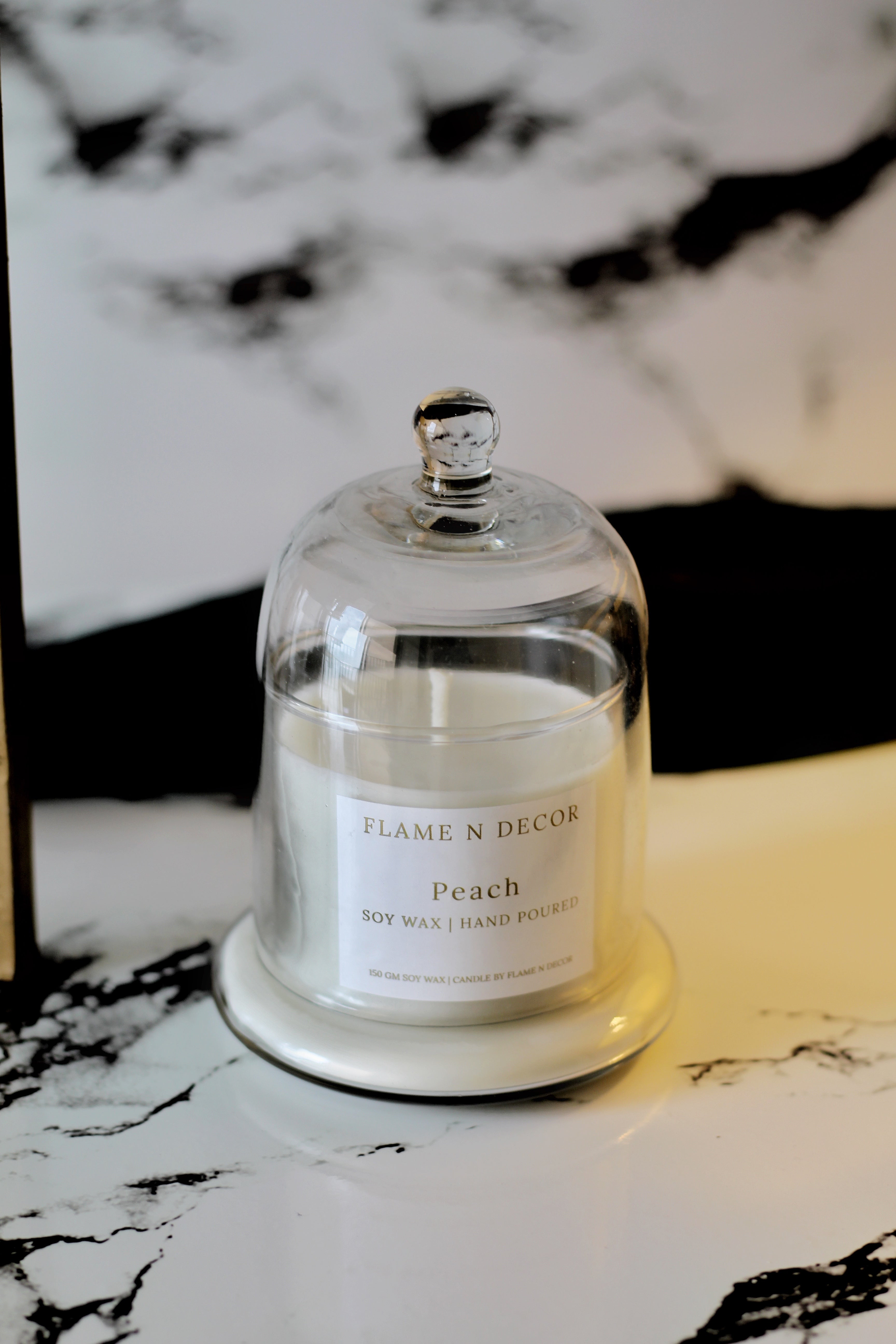Bell Jar Candle With Glass Dome | Peach Soy Candle