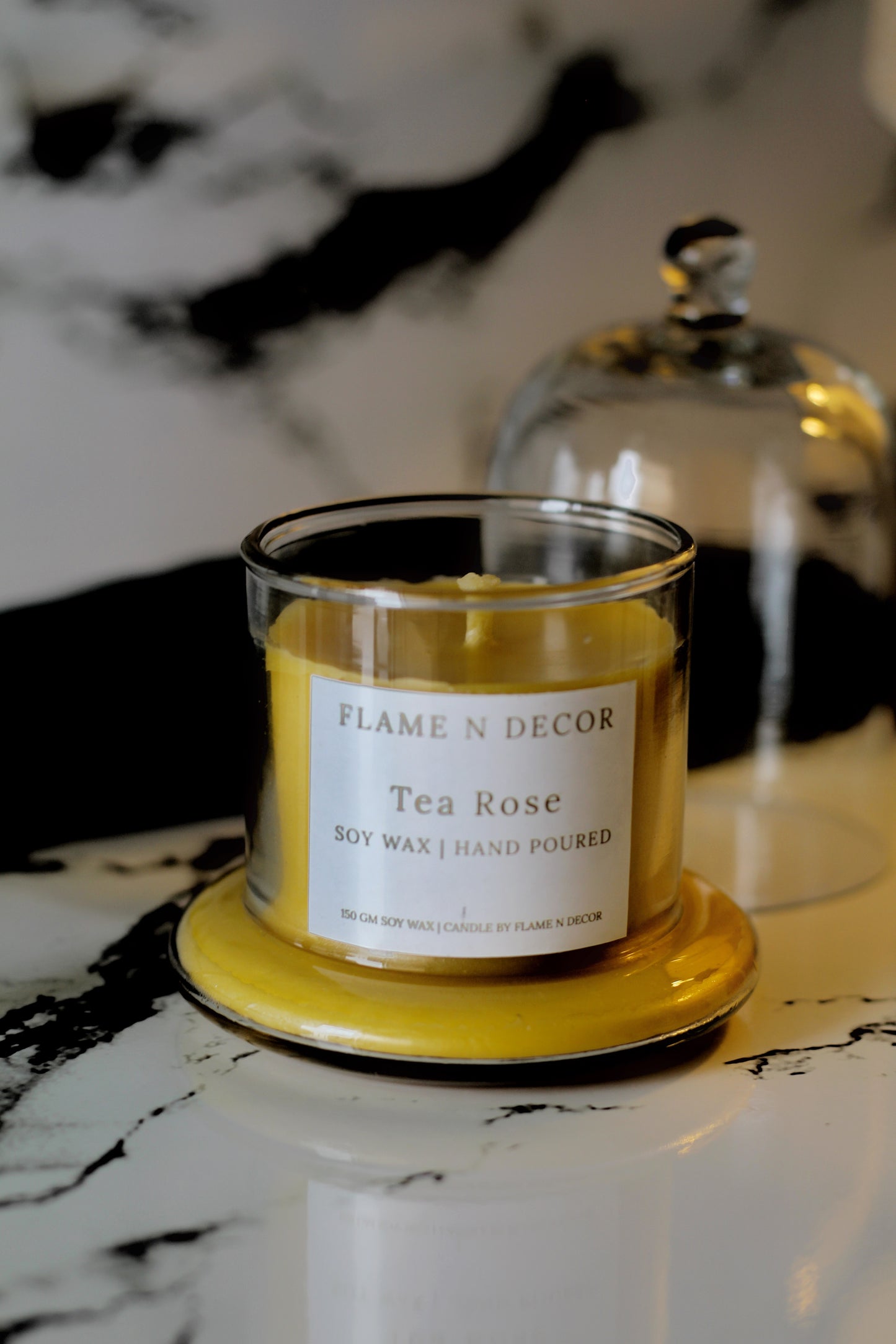 Bell Jar Candle with Glass Dome | Tea-rose Soy Candle