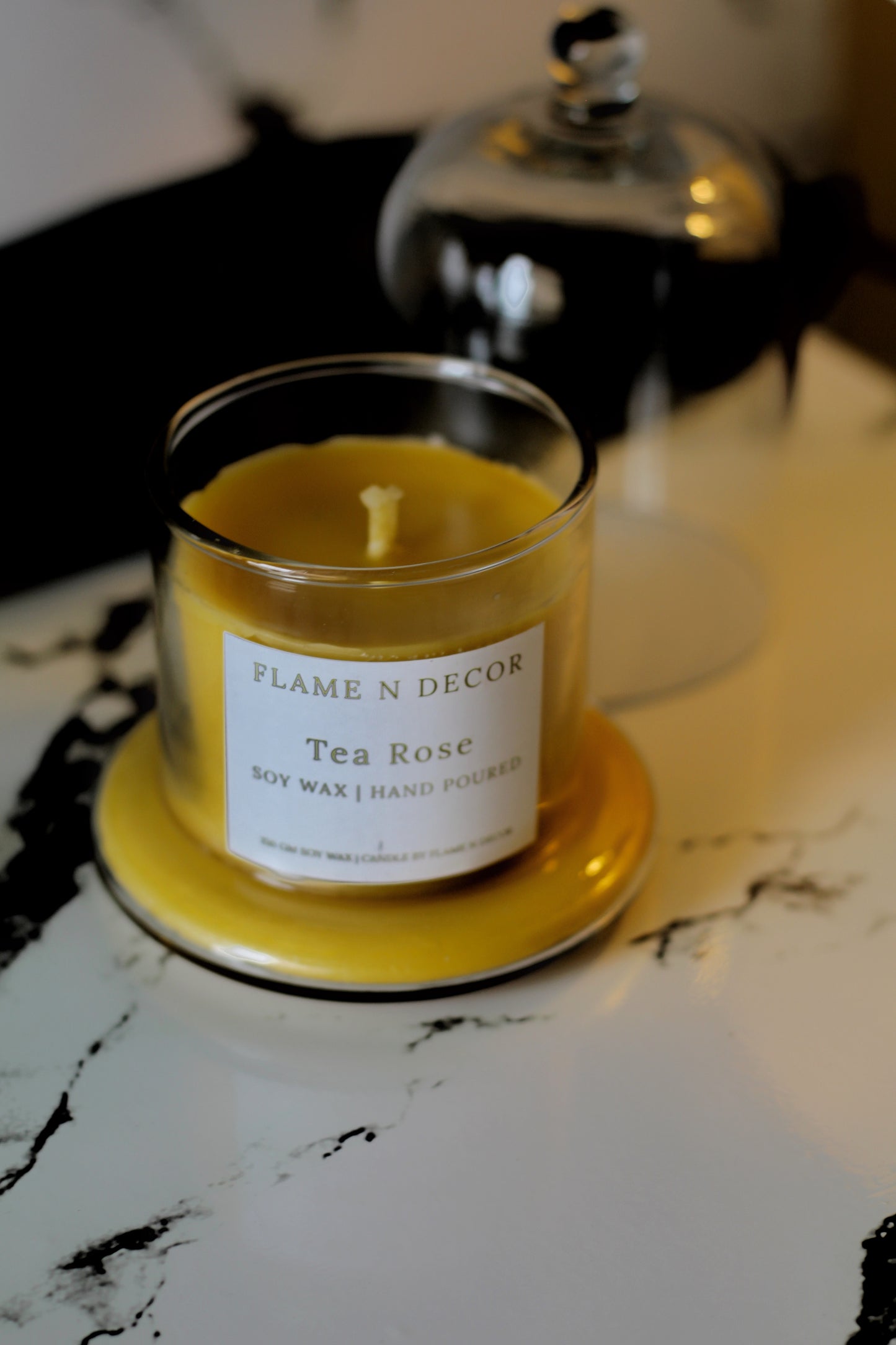 Bell Jar Candle with Glass Dome | Tea-rose Soy Candle