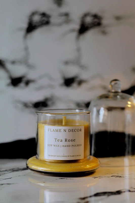 Bell Jar Candle with Glass Dome | Tea-rose