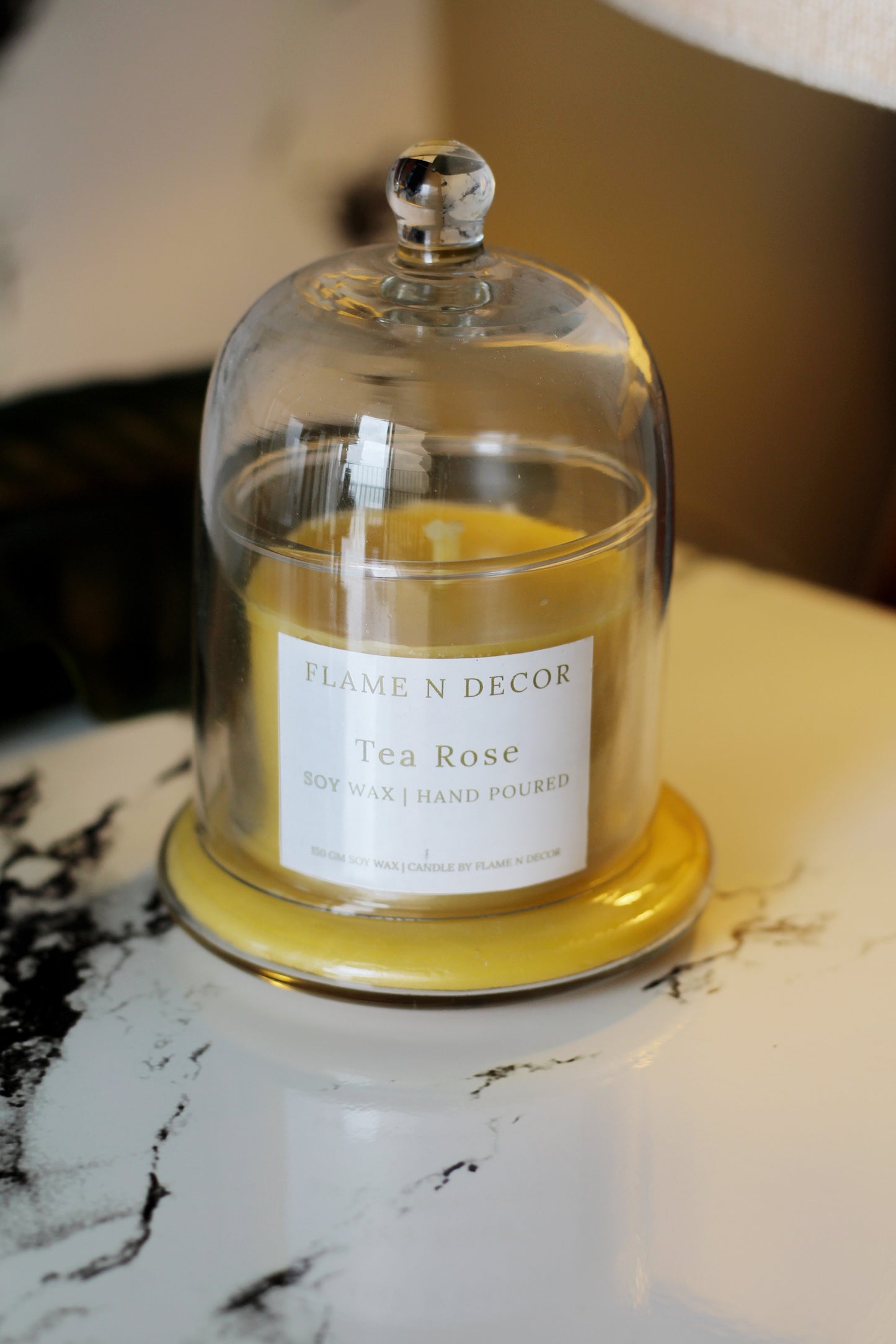 Bell Jar Candle with Glass Dome | Tea-rose Soy Candle