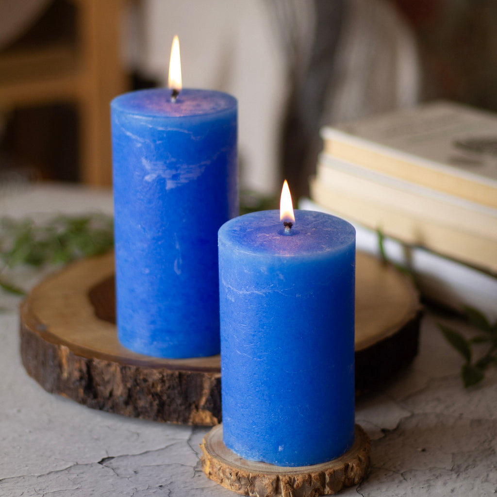 Indigo Pillar Unscented Paraffin Candle