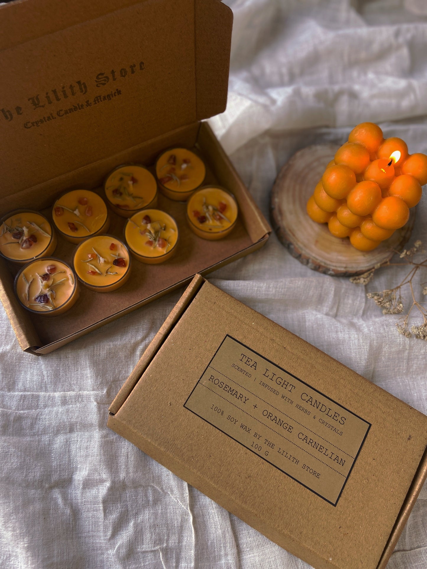 Orange Scented Tea Light Candles  Rosemary & Orange Carnelian - Set of 8