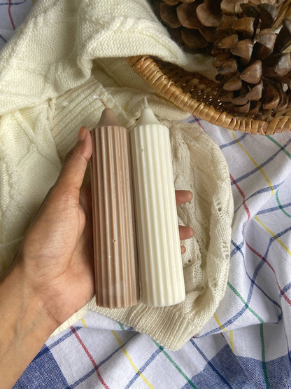 Medium Textured Taper Candles Set of 2 | Beige & White