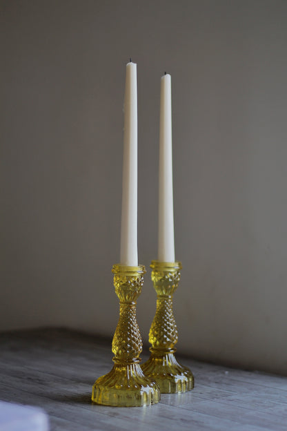 Yellow Vintage Glass Candle Holder