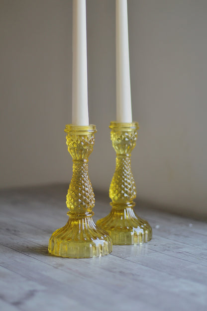 Yellow Vintage Glass Candle Holder