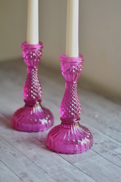 Pink Vintage Glass Candle Holder