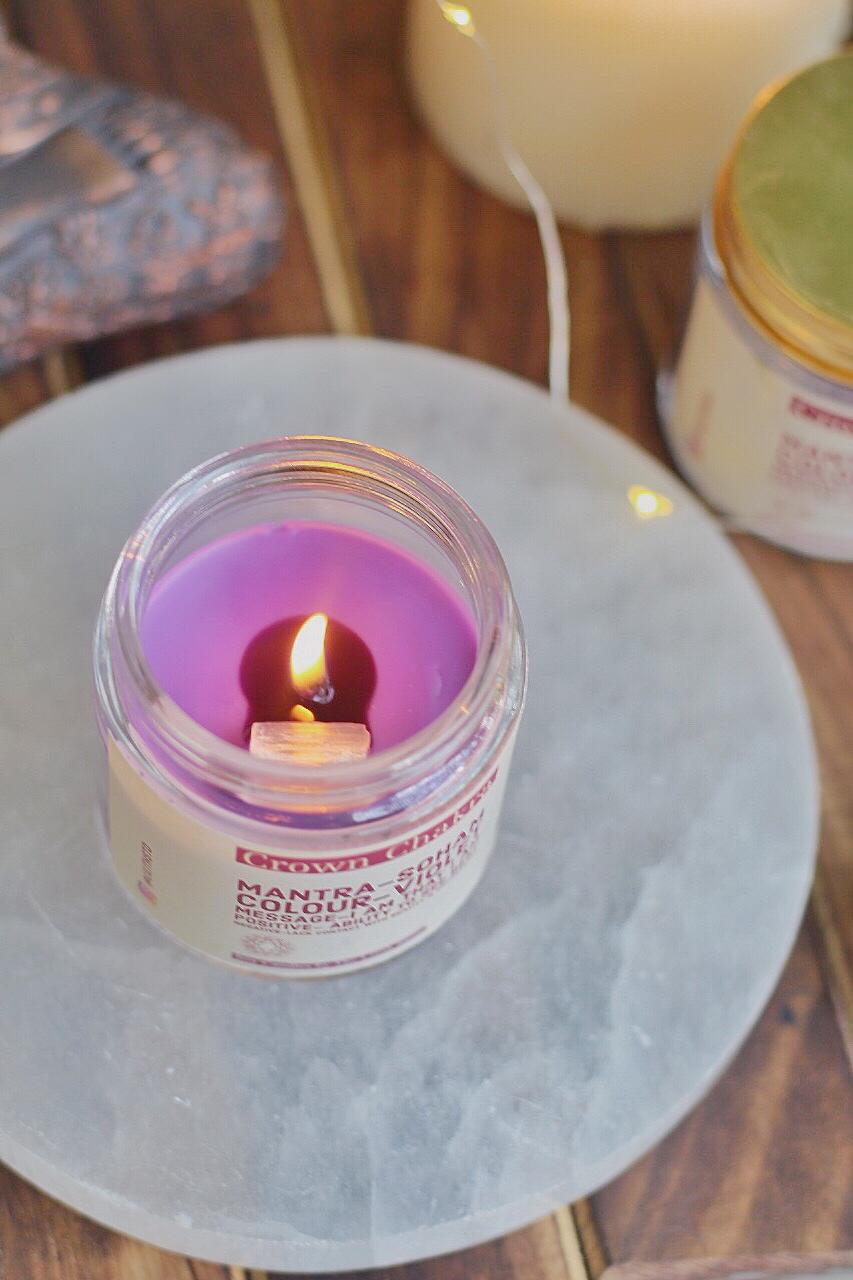 Crown Chakra Scented Candle with Crystal Tumble -Soy Wax -100 g
