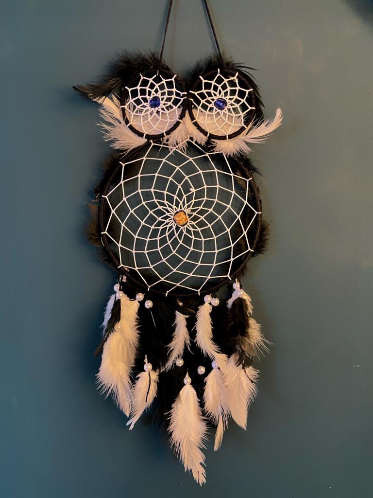 Dreamcatcher | White & Black thread Owl Dreamcatcher