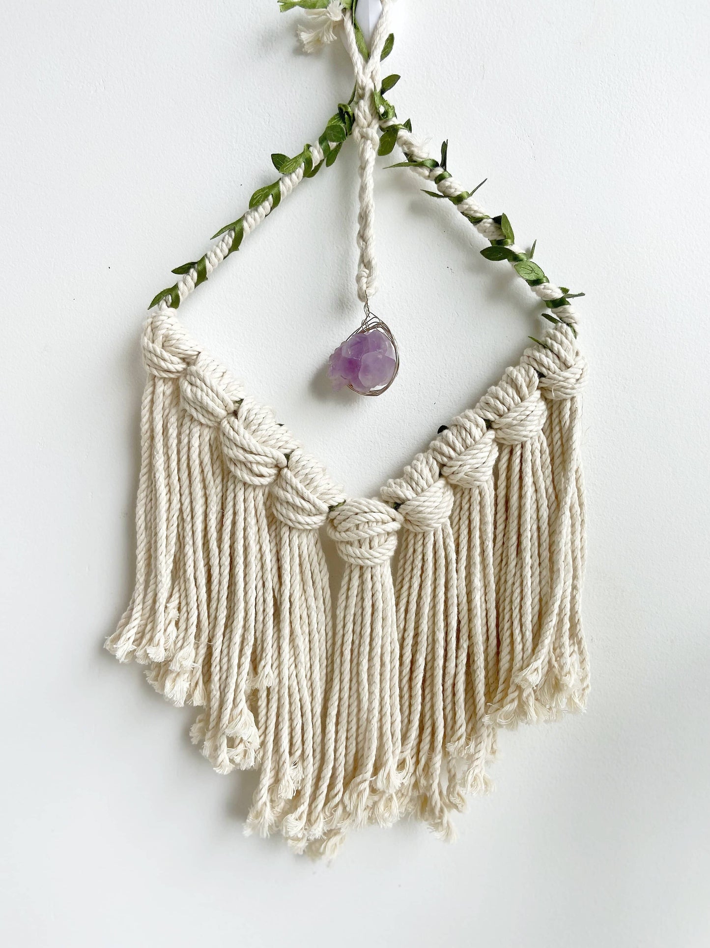 White Macrame Crystal Wall Hanging