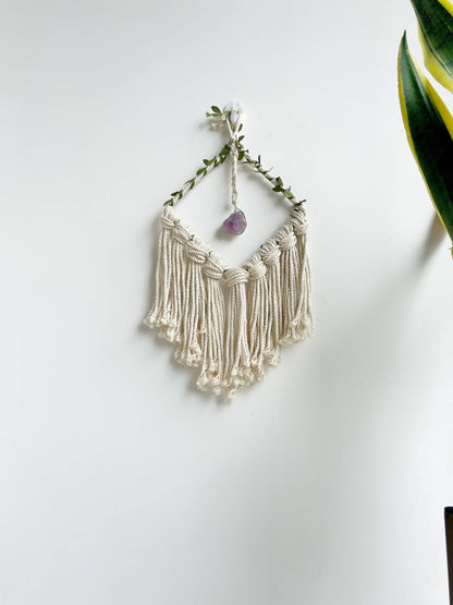 White Macrame Crystal Wall Hanging